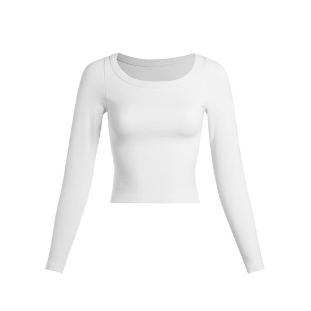 White Basic Ribbed Long Sleeve Fitted Tee